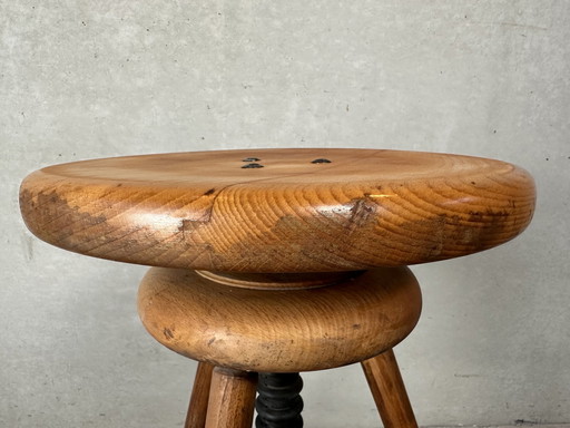 Sgabello regolabile industriale vintage - Faggio