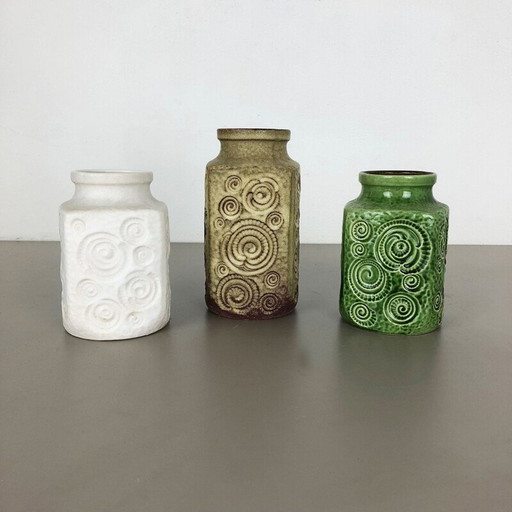 Conjunto de 3 jarrones de cerámica vintage para Scheurich, Alemania, 1970