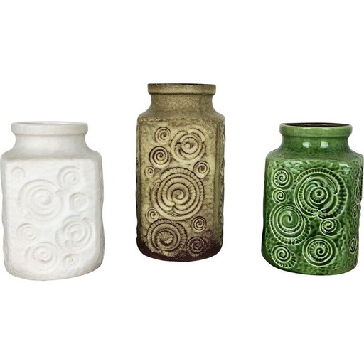 Conjunto de 3 jarrones de cerámica vintage para Scheurich, Alemania, 1970