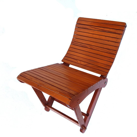 Image 1 of Chaise de plage en bois réglable pour enfants Mid Century