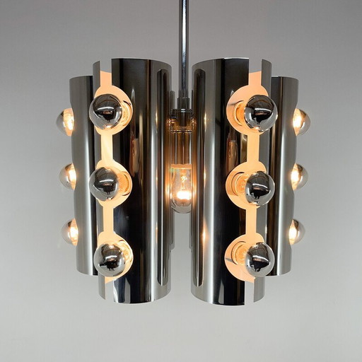 Vintage italian chrome chandelier, Italy 1960s