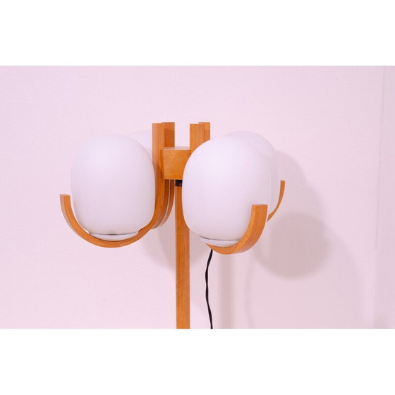 Image 1 of Vintage hotel floor lamp in opaque white glass and beech, Czechoslovakia 1970