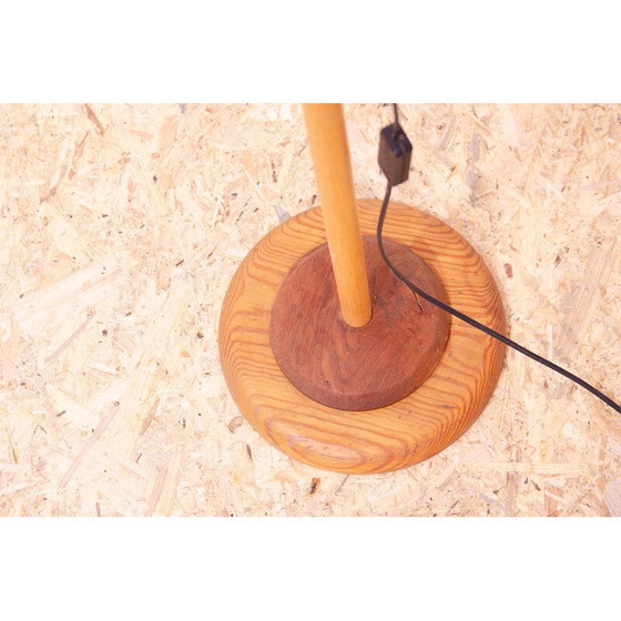 Image 1 of Vintage hotel floor lamp in opaque white glass and beech, Czechoslovakia 1970