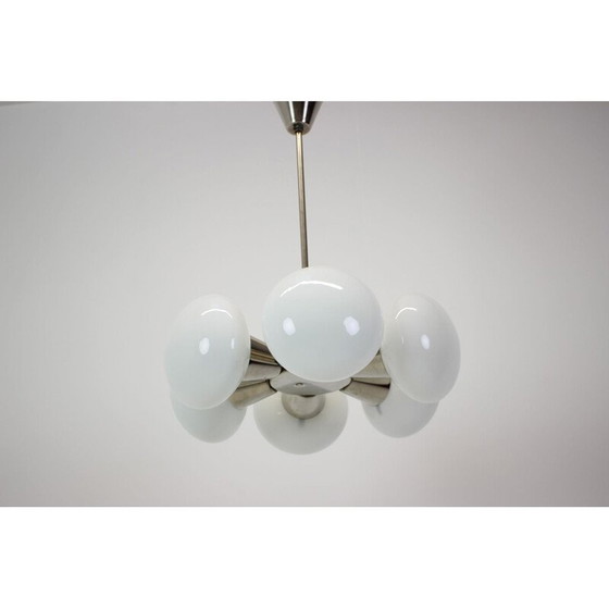 Image 1 of Lampadario vintage in ottone e vetro di Kamenický Šenov, Cecoslovacchia 1970