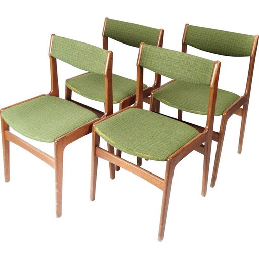 Set of 4 vintage dining chairs in teak and green upholstery by Erik Buch for O.D Møbler, 1960s