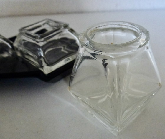 Image 1 of Art Deco Glass Menage Set, Pepper - Salt - Mustard.