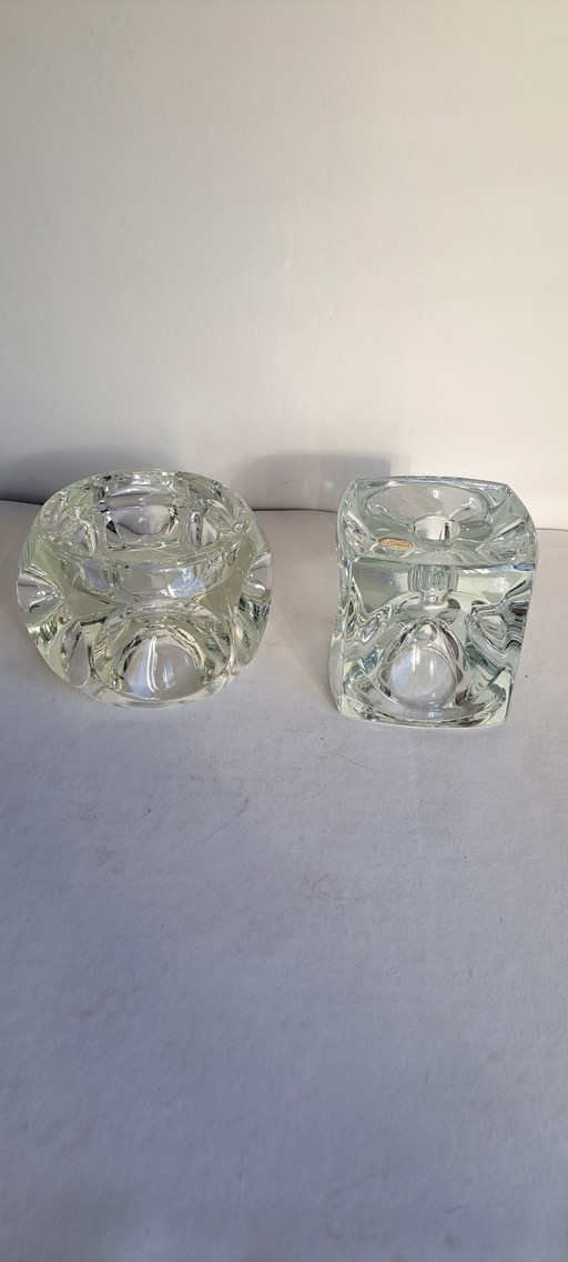 Ice Cube Candlestick Space Age 2 Pieces