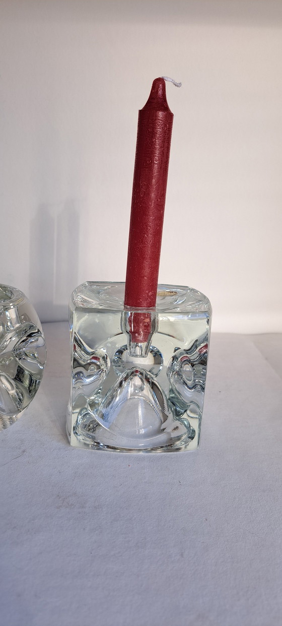 Image 1 of Ice Cube Candlestick Space Age 2 Pieces