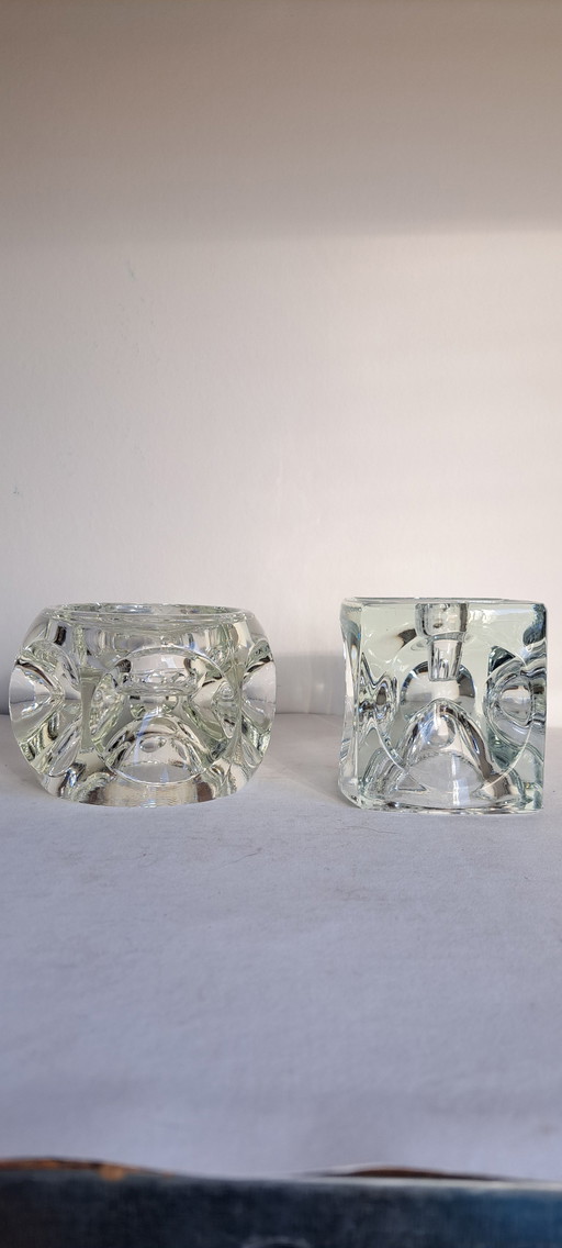 Ice Cube Candlestick Space Age 2 Pieces