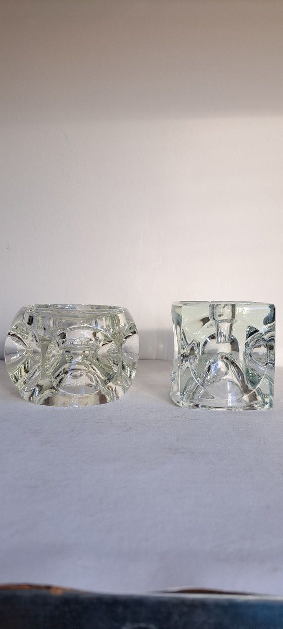 Image 1 of Ice Cube Candlestick Space Age 2 Pieces