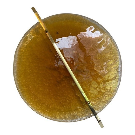 Image 1 of Italian Wall Light In Amber Murano Glass Disc And Brass Metal Frame