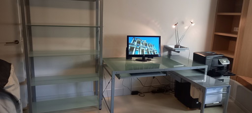 Modern Desk Hard Glass And Metallic