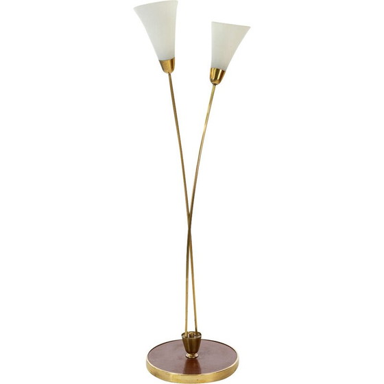 Image 1 of Vintage gilded brass and glass floor lamp