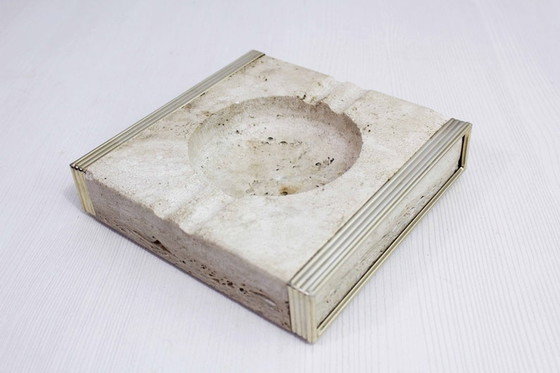 Image 1 of Travertine and brass ashtray Fratelli Mannelli 1970