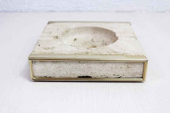 Image 1 of Travertine and brass ashtray Fratelli Mannelli 1970