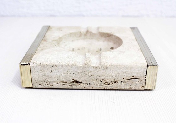 Image 1 of Travertine and brass ashtray Fratelli Mannelli 1970