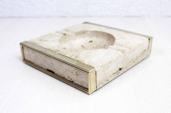 Image 1 of Travertine and brass ashtray Fratelli Mannelli 1970