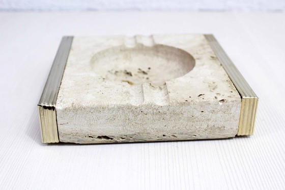 Image 1 of Travertine and brass ashtray Fratelli Mannelli 1970