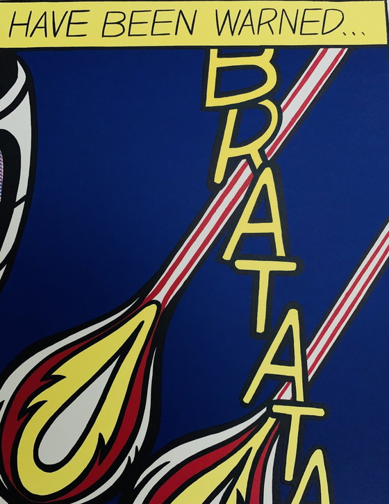 Image 1 of Roy Lichtenstein: "Trittico, mentre aprivo il fuoco". Manifesto del trittico realizzato su carta molto spessa con qual