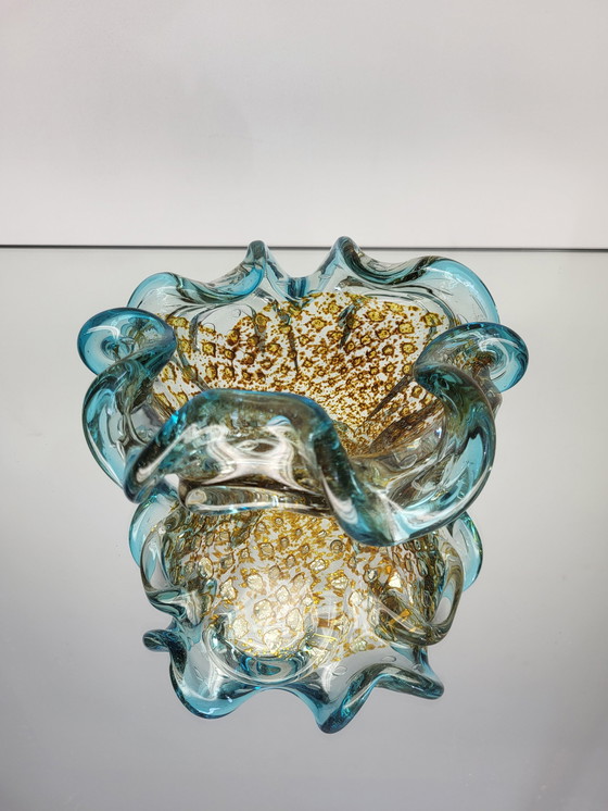 Image 1 of Murano Bowl Ercole Barovier, Organic Shape Clear Murano Glass With 24 Carat Gold Leaf, Italy