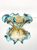 Ciotola di Murano Ercole Barovier, design organico in vetro di Murano trasparente con foglia d'oro 24 carati, Italia