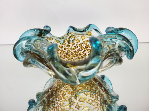 Murano Bowl Ercole Barovier, Organic Shape Clear Murano Glass With 24 Carat Gold Leaf, Italy