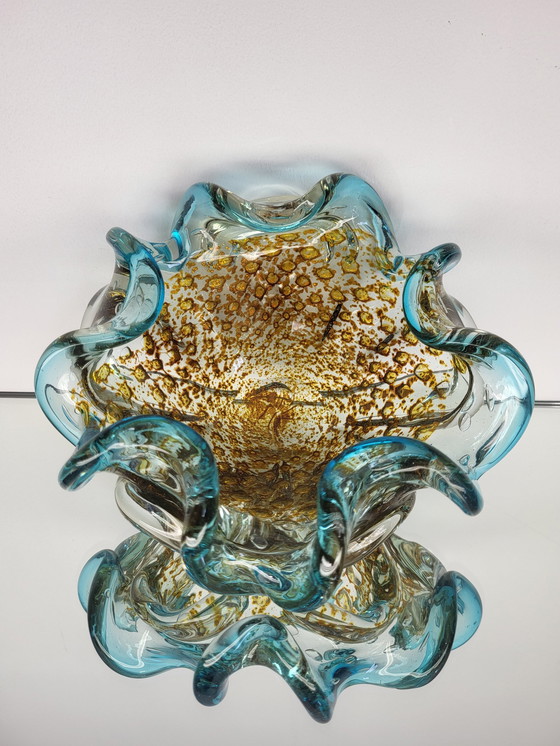 Image 1 of Murano Bowl Ercole Barovier, Organic Shape Clear Murano Glass With 24 Carat Gold Leaf, Italy