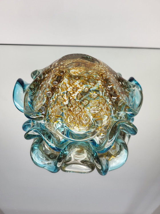 Image 1 of Murano Bowl Ercole Barovier, Organic Shape Clear Murano Glass With 24 Carat Gold Leaf, Italy