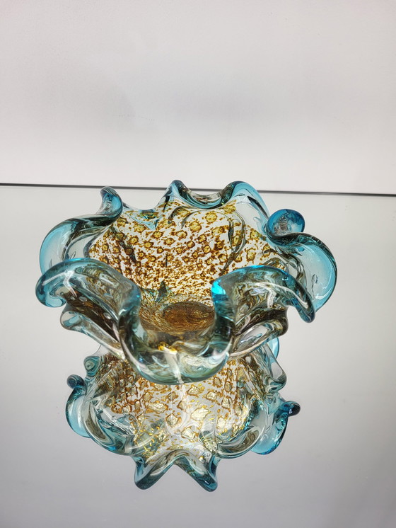 Image 1 of Murano Bowl Ercole Barovier, Organic Shape Clear Murano Glass With 24 Carat Gold Leaf, Italy