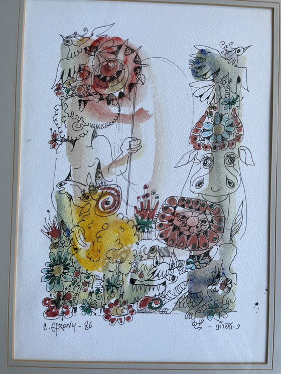 Image 1 of Catriel Efrony Dessin à l'aquarelle et à l'encre.