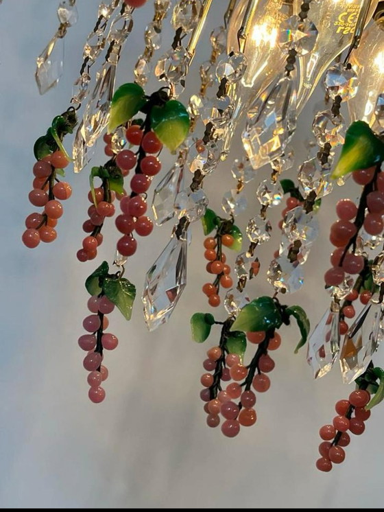 Image 1 of Set of 2 pink Venetian glass grape chandeliers pendant lights