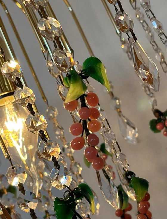 Image 1 of Set of 2 pink Venetian glass grape chandeliers pendant lights