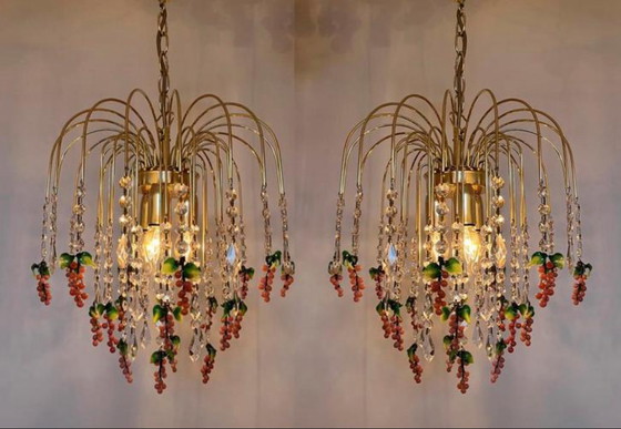 Image 1 of Set of 2 pink Venetian glass grape chandeliers pendant lights