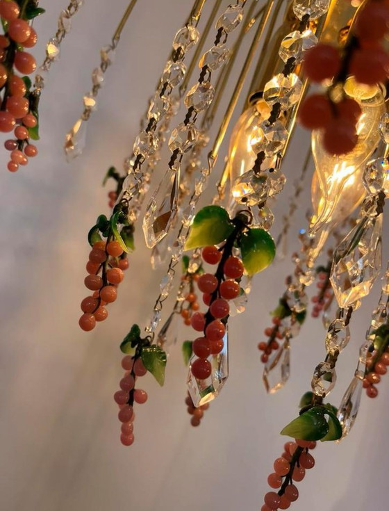 Image 1 of Set of 2 pink Venetian glass grape chandeliers pendant lights