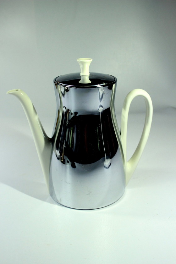 Image 1 of Sus Coffee Pot Ceramic With Metal Warming Cap As Set With Milk Jug And Sugar Bowl