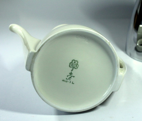 Image 1 of Sus Coffee Pot Ceramic With Metal Warming Cap As Set With Milk Jug And Sugar Bowl