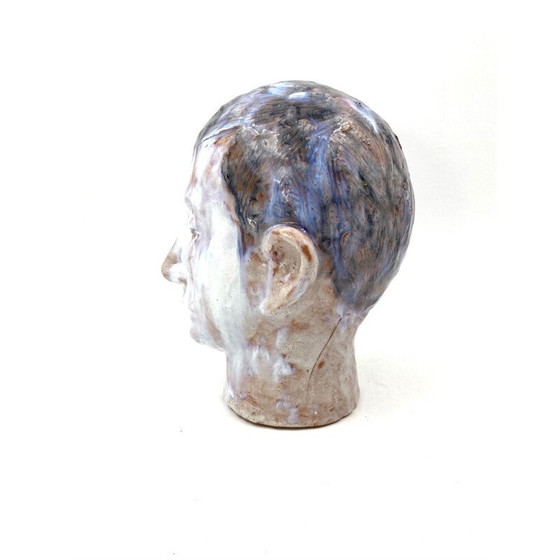 Image 1 of Vintage boy's head sculpture in enameled clay, France 1958