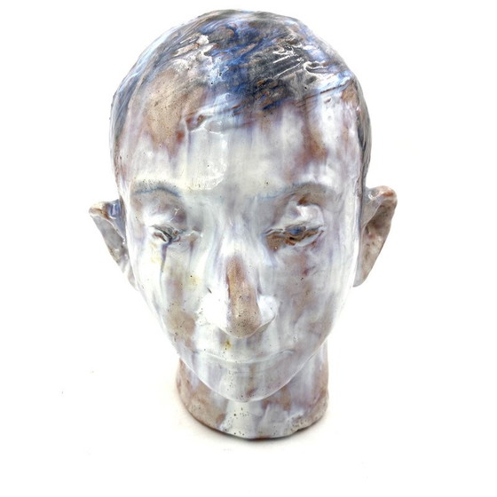 Image 1 of Vintage boy's head sculpture in enameled clay, France 1958