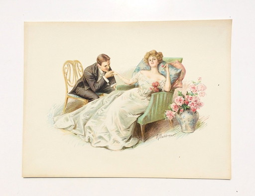 Prints " Gallant Couples 1900 " By A. Waldemar Etching