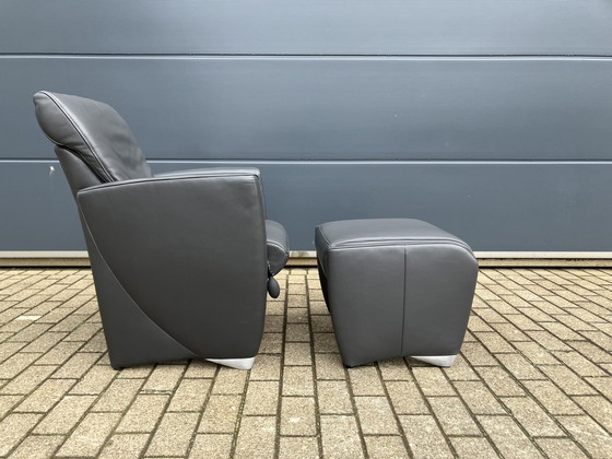 Image 1 of Jori Angel 1 siège + pouf Cuir Lipano gris anthracite