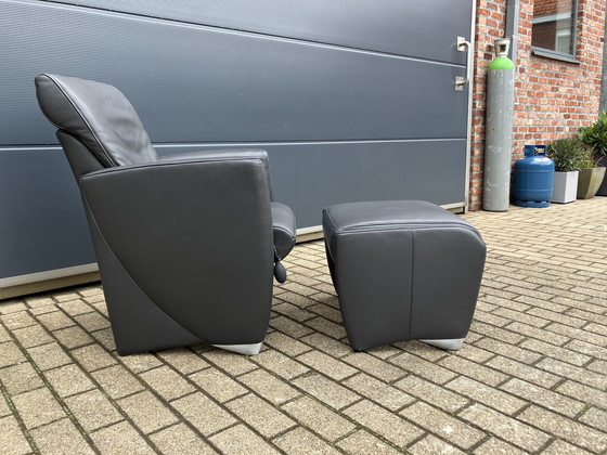 Image 1 of Jori Angel 1 siège + pouf Cuir Lipano gris anthracite