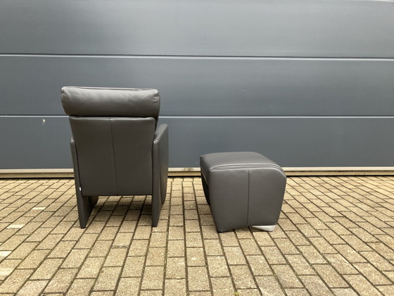 Image 1 of Jori Angel 1 siège + pouf Cuir Lipano gris anthracite