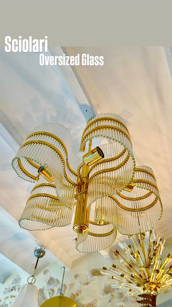 Image 1 of Venini Glass Lightolier With Brass , Italy 1980S