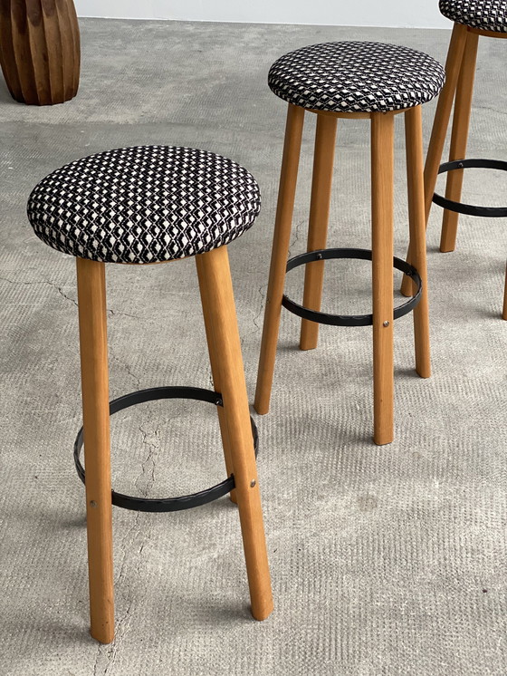 Image 1 of 3X bar stool set ash wood solid wrought iron, Germany 1970s