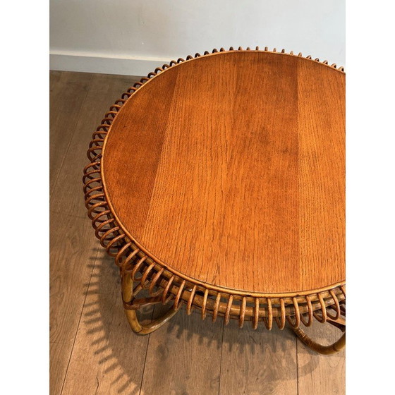 Image 1 of Vintage round coffee table in rattan by Franco Albini, Italy 1950