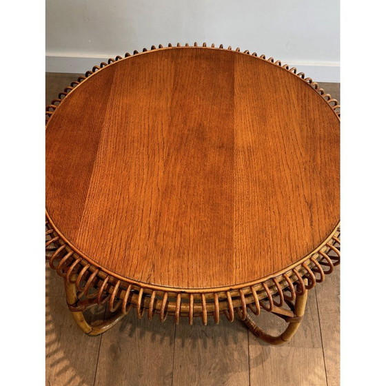 Image 1 of Vintage round coffee table in rattan by Franco Albini, Italy 1950