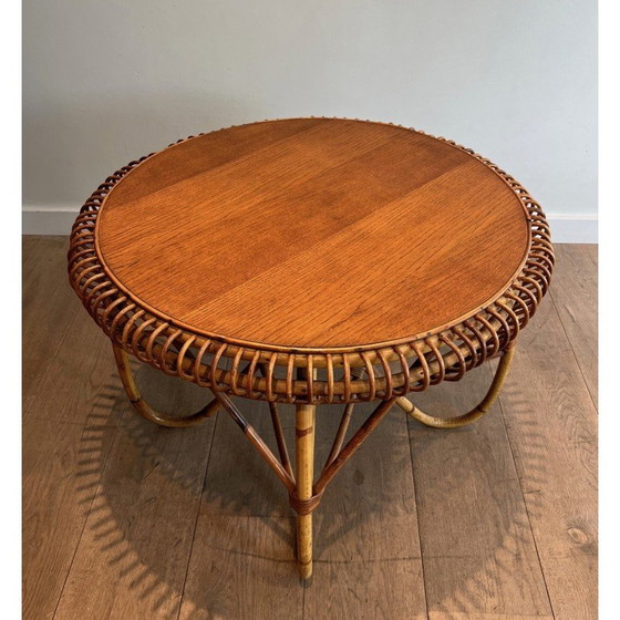 Image 1 of Vintage round coffee table in rattan by Franco Albini, Italy 1950