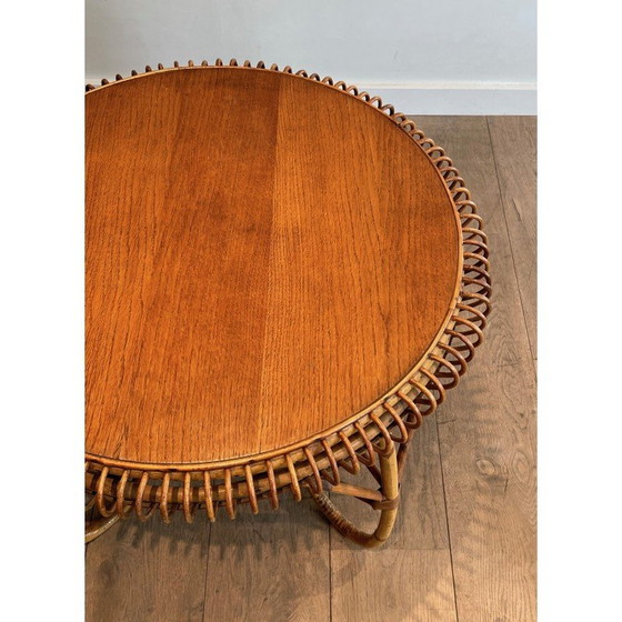 Image 1 of Vintage round coffee table in rattan by Franco Albini, Italy 1950