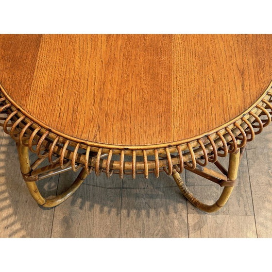 Image 1 of Vintage round coffee table in rattan by Franco Albini, Italy 1950