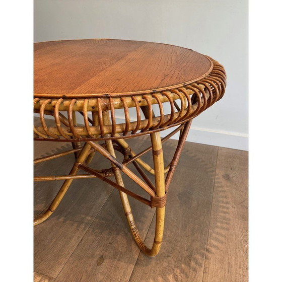 Image 1 of Vintage round coffee table in rattan by Franco Albini, Italy 1950